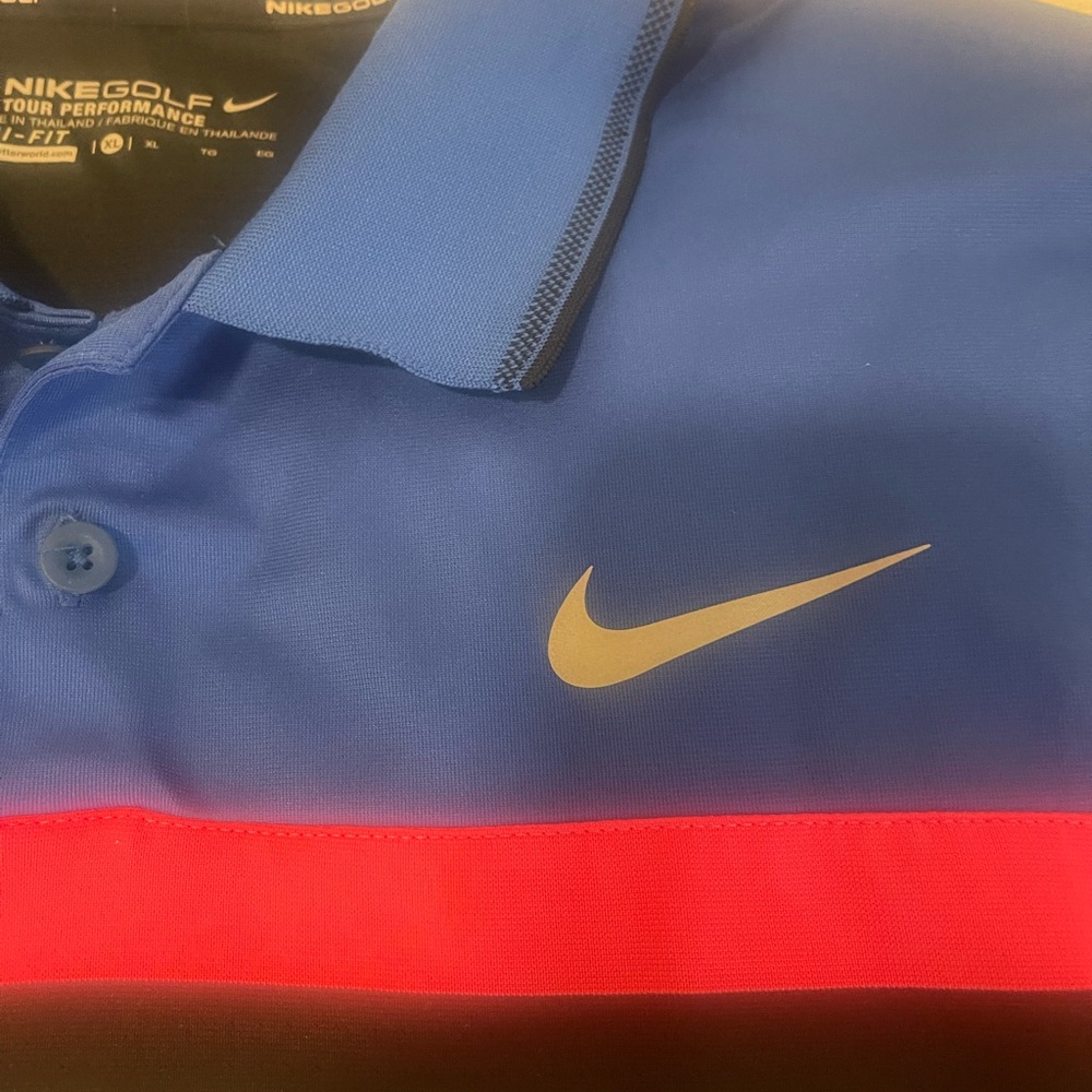 Nike Golf Shirt Men's Blue and Black Polo Shirt with Dark Pink Stripe Mens XL - Picture 2 of 6